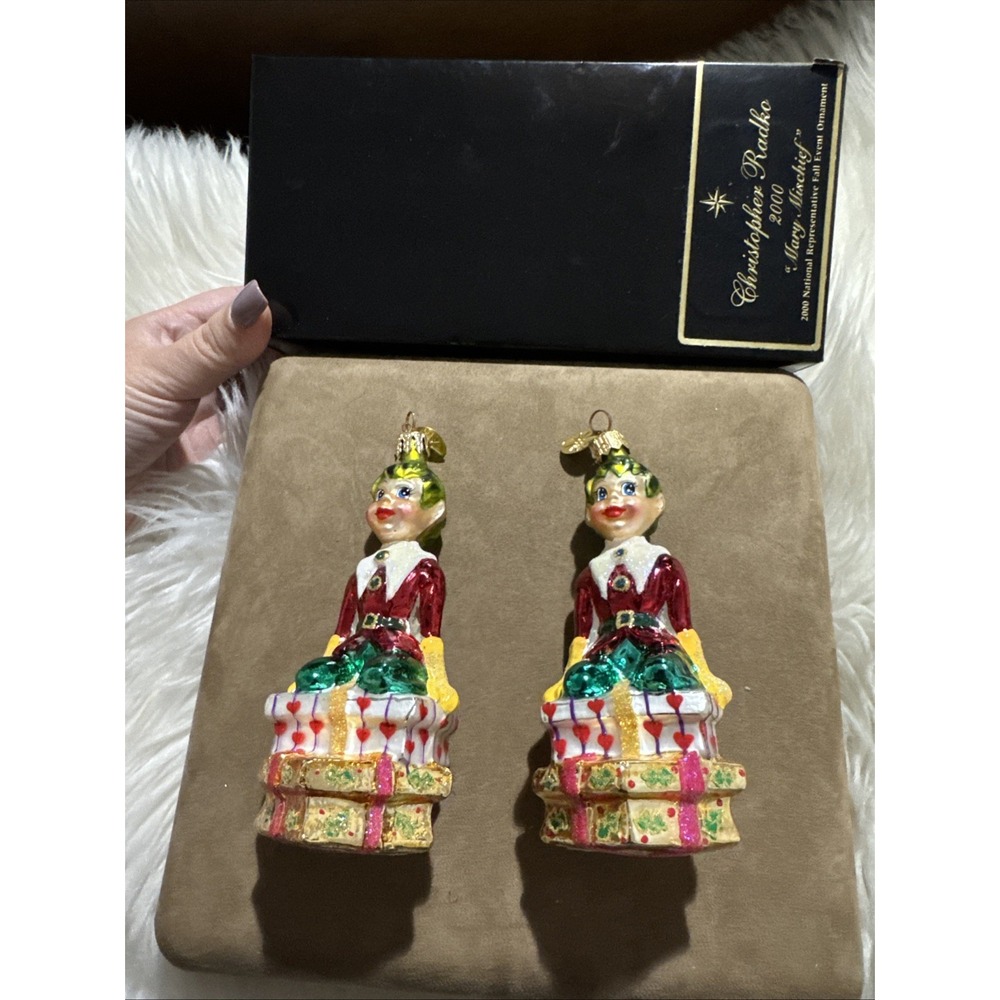 christopher radko lot of 2 Mary Mischief elf christmas ornaments VNTG 2000 w box